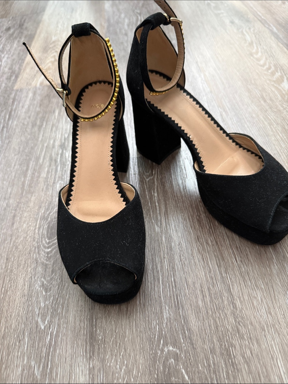 MAJE Suede Embellished Block Heel Sandals 37